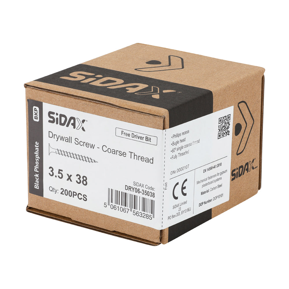 Drywall Screws | Coarse Thread | Phillips PH2 | Bugle Head | Black Phosphate | Free Driver Bit