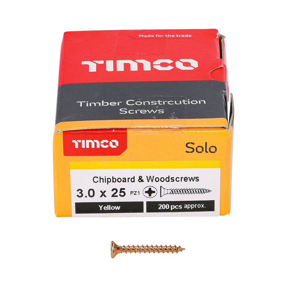Solo Chipboard & Woodscrews - PZ - Double Countersunk - Yellow
