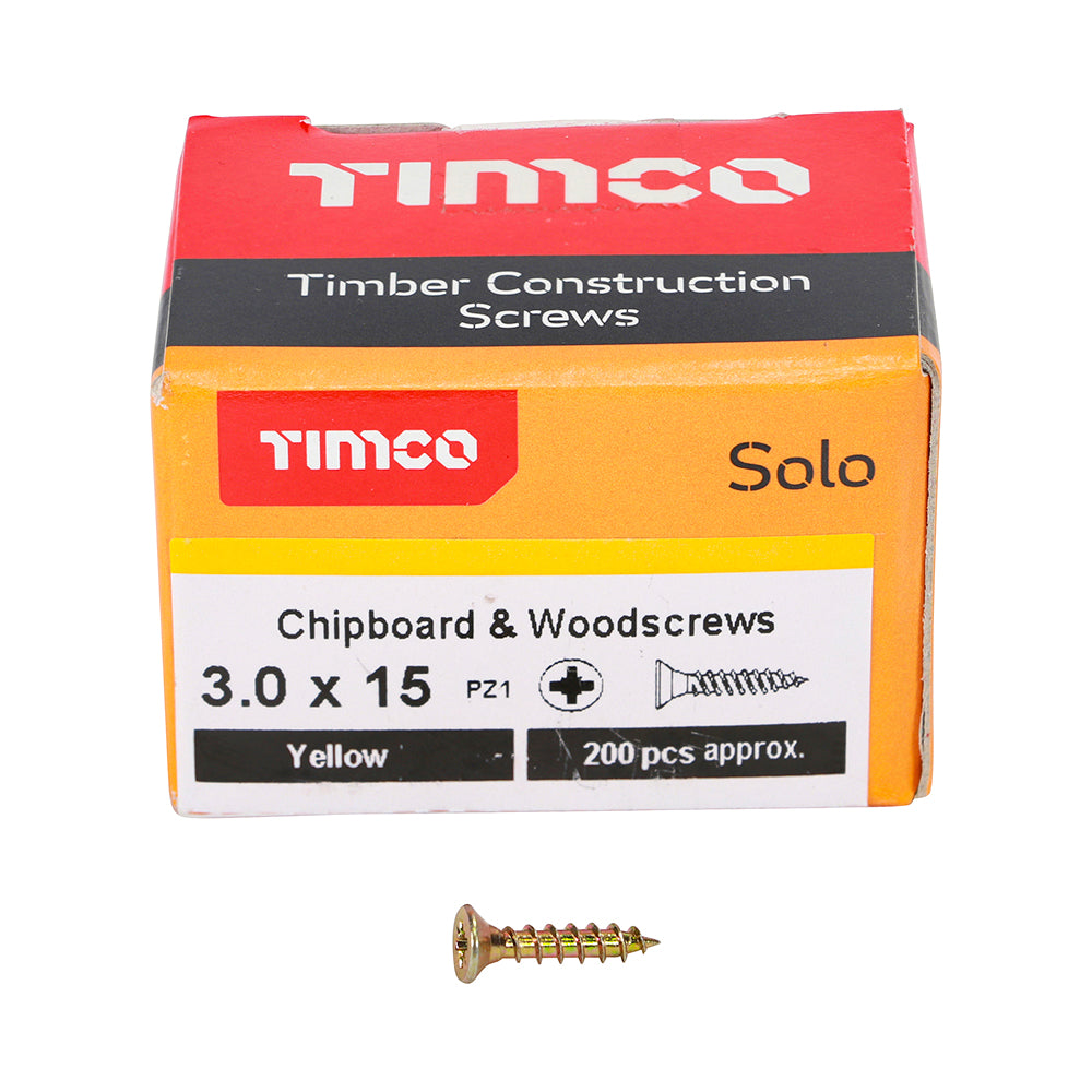 Solo Chipboard & Woodscrews - PZ - Double Countersunk - Yellow