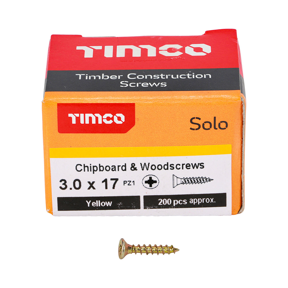 Solo Chipboard & Woodscrews - PZ - Double Countersunk - Yellow