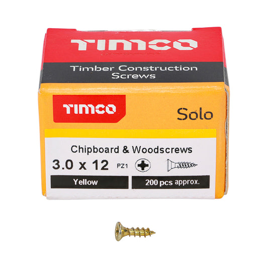 Solo Chipboard & Woodscrews - PZ - Double Countersunk - Yellow