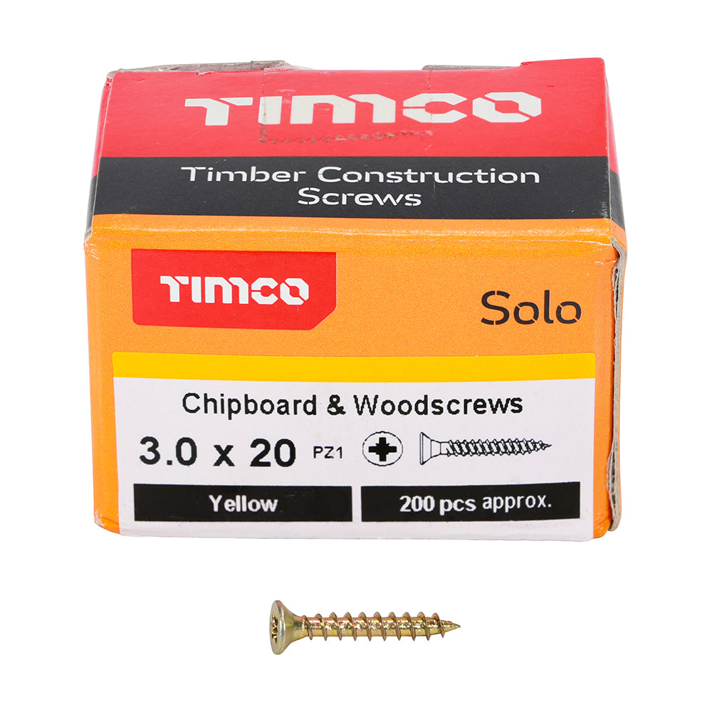 Solo Chipboard & Woodscrews - PZ - Double Countersunk - Yellow