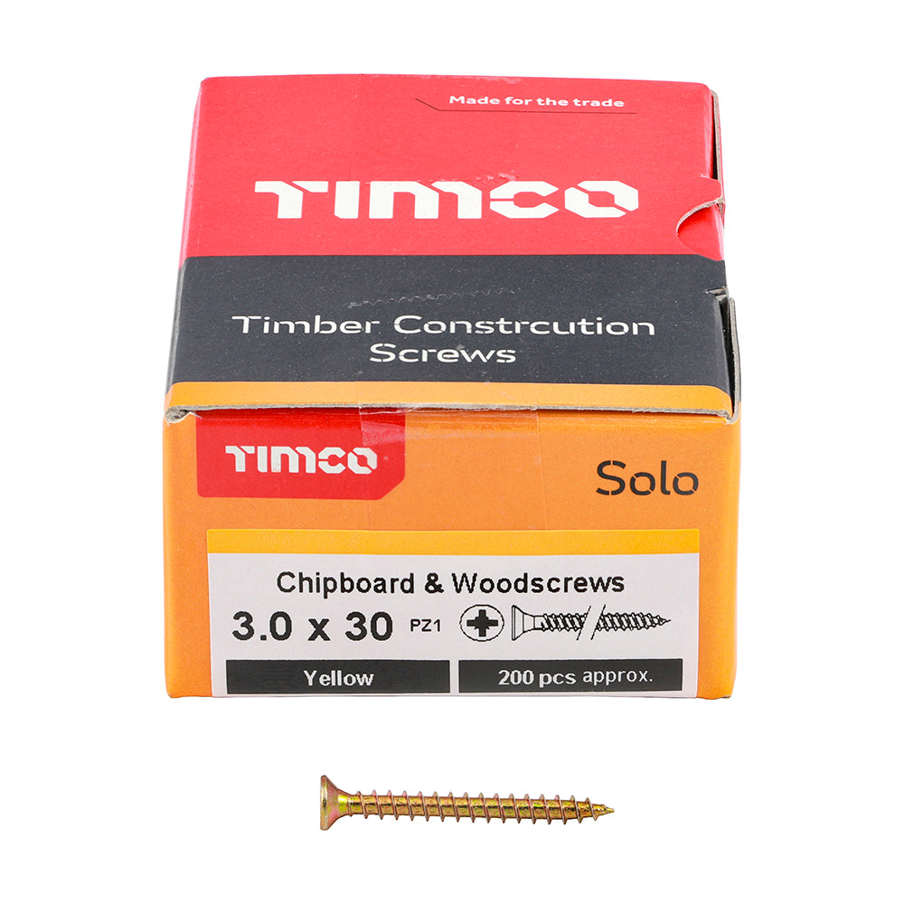 Solo Chipboard & Woodscrews - PZ - Double Countersunk - Yellow