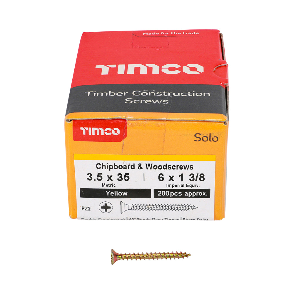 Solo Chipboard & Woodscrews - PZ - Double Countersunk - Yellow