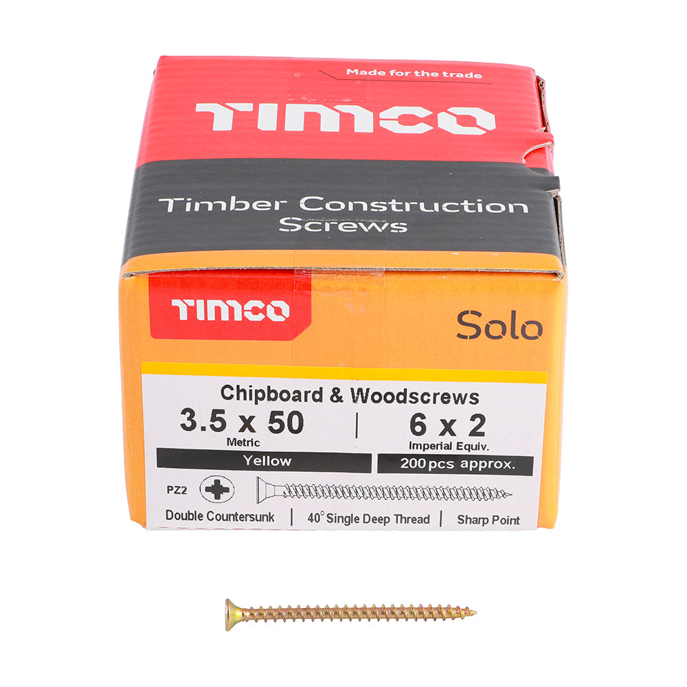 Solo Chipboard & Woodscrews - PZ - Double Countersunk - Yellow
