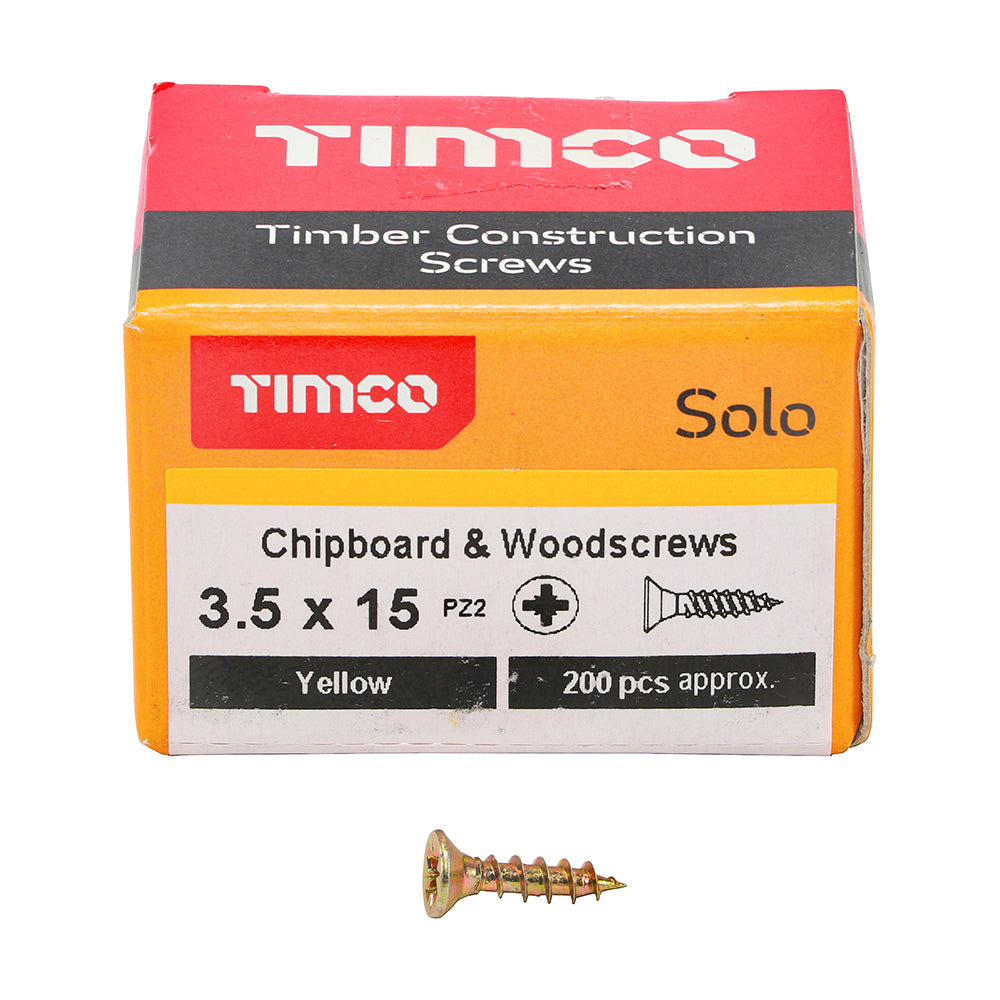 Solo Chipboard & Woodscrews - PZ - Double Countersunk - Yellow