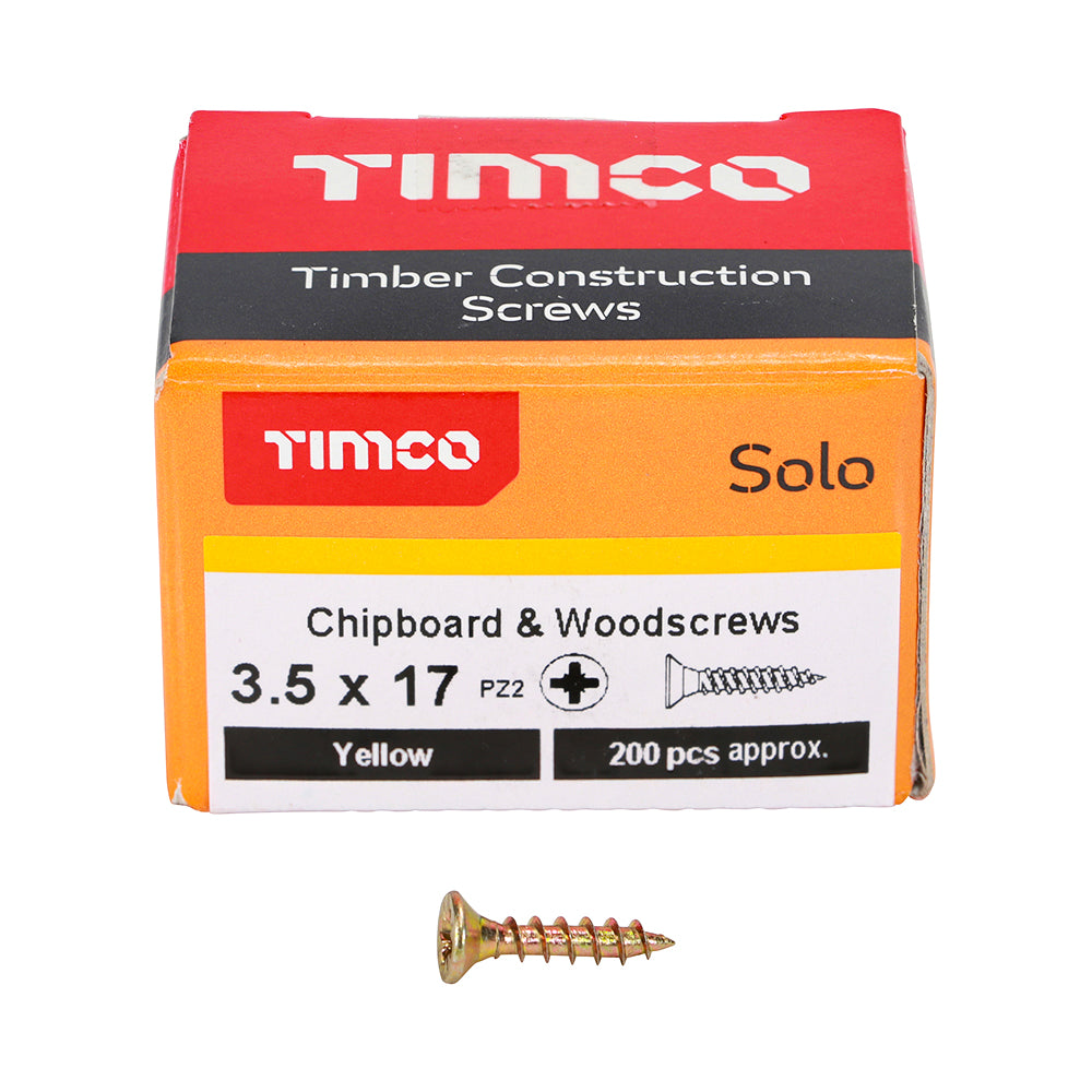Solo Chipboard & Woodscrews - PZ - Double Countersunk - Yellow
