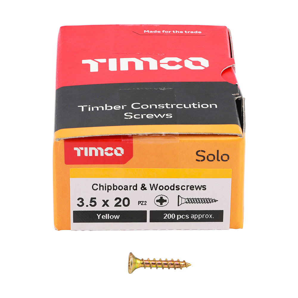 Solo Chipboard & Woodscrews - PZ - Double Countersunk - Yellow