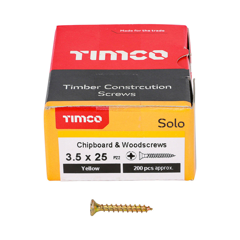 Solo Chipboard & Woodscrews - PZ - Double Countersunk - Yellow