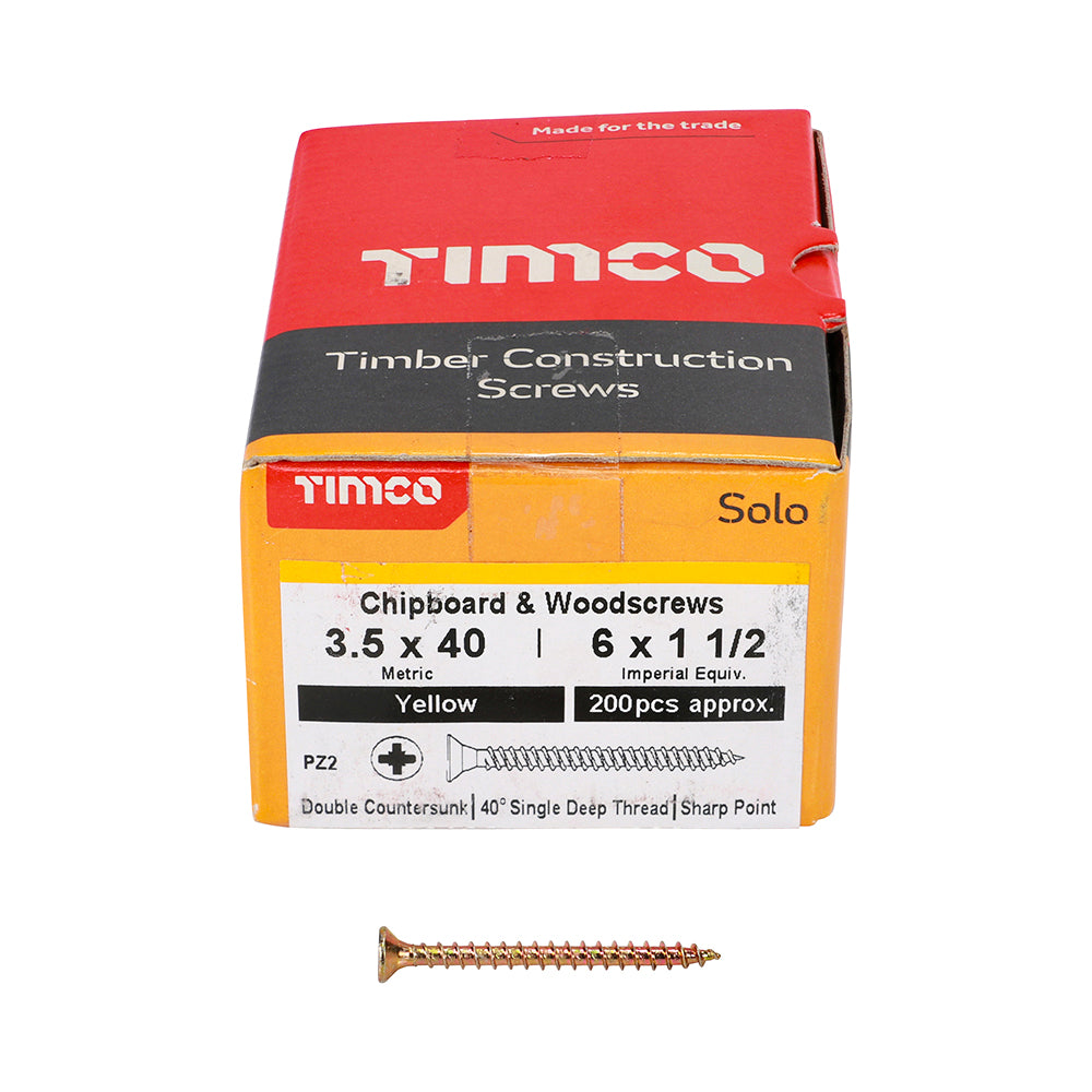 Solo Chipboard & Woodscrews - PZ - Double Countersunk - Yellow