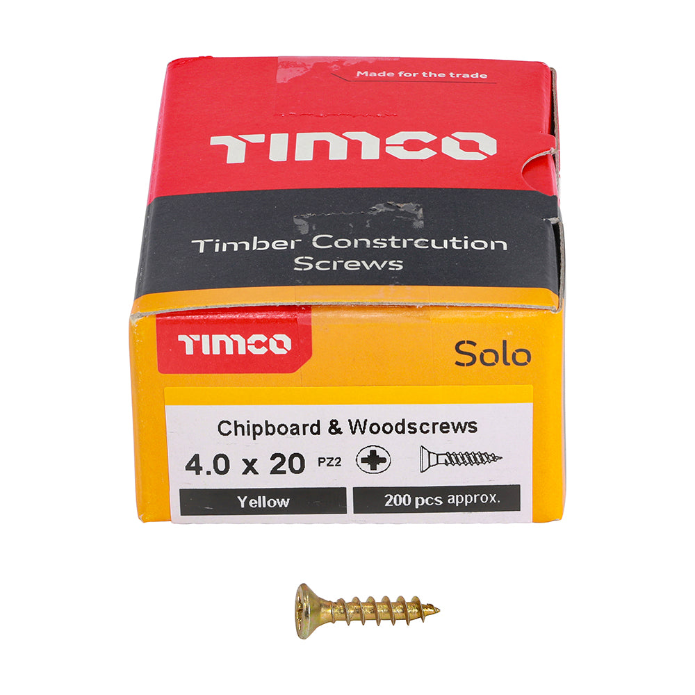 Solo Chipboard & Woodscrews - PZ - Double Countersunk - Yellow