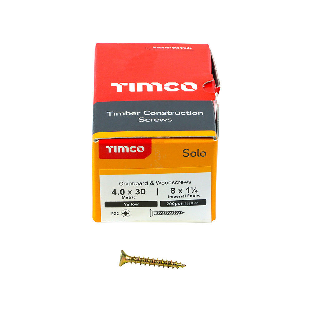 Solo Chipboard & Woodscrews - PZ - Double Countersunk - Yellow