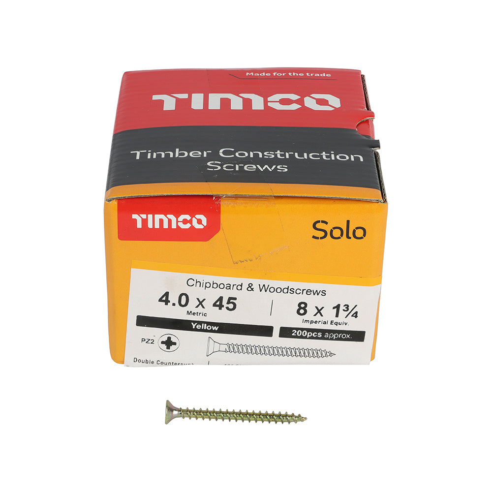 Solo Chipboard & Woodscrews - PZ - Double Countersunk - Yellow