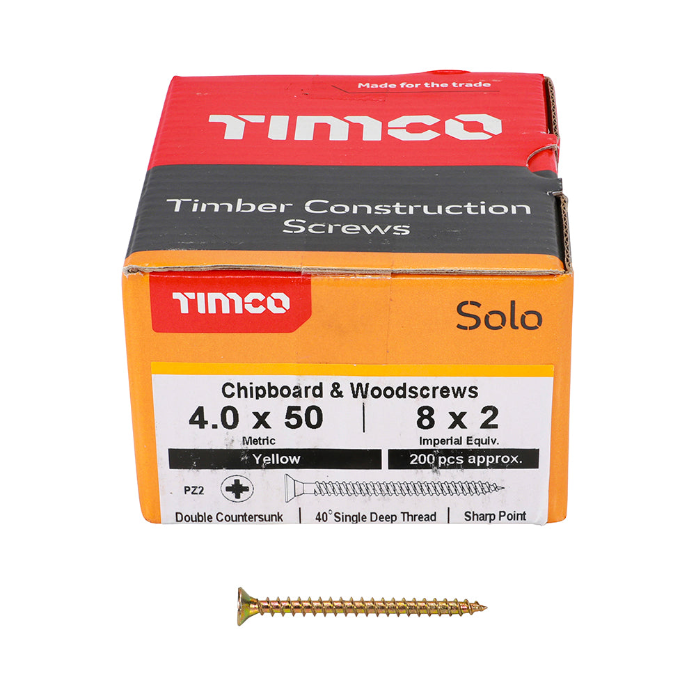 Solo Chipboard & Woodscrews - PZ - Double Countersunk - Yellow