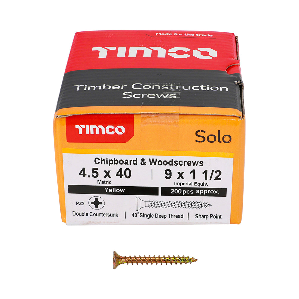 Solo Chipboard & Woodscrews - PZ - Double Countersunk - Yellow