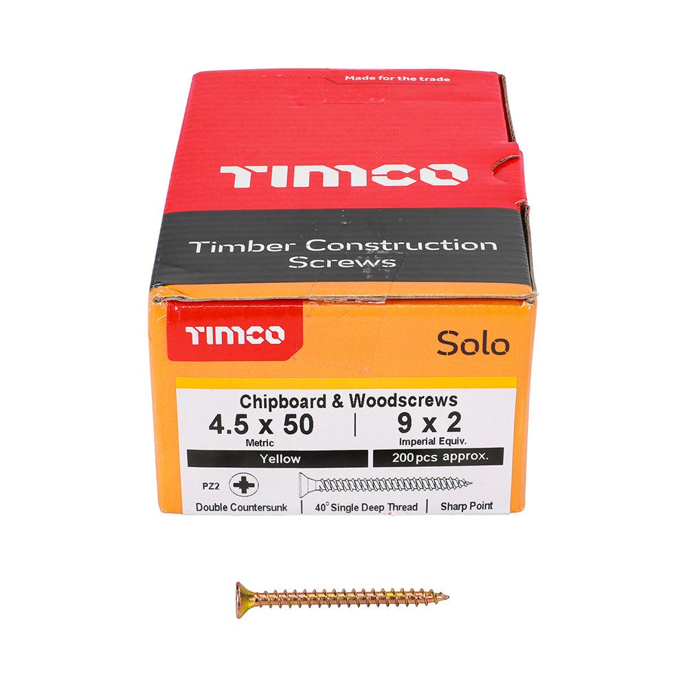 Solo Chipboard & Woodscrews - PZ - Double Countersunk - Yellow