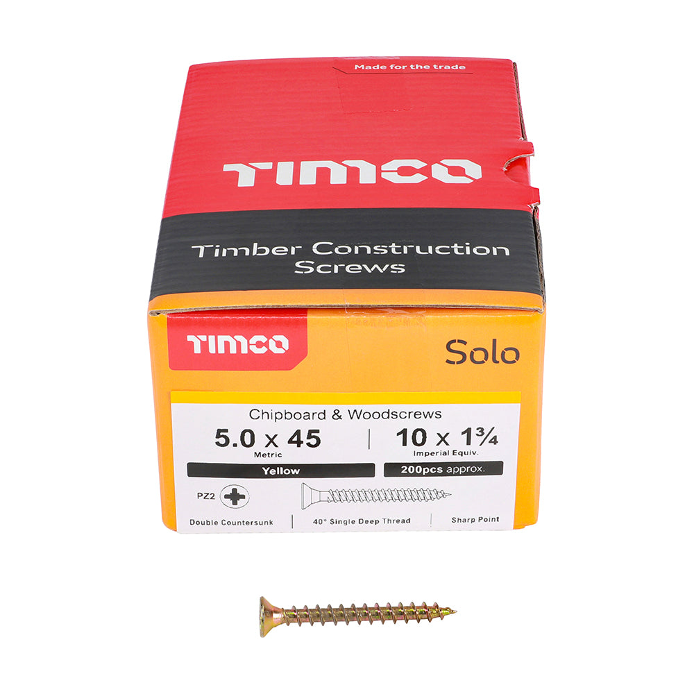 Solo Chipboard & Woodscrews - PZ - Double Countersunk - Yellow