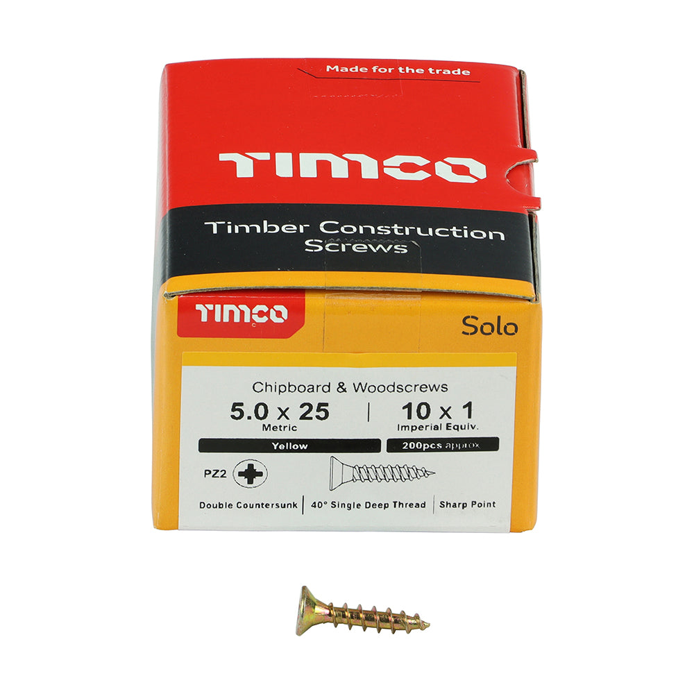 Solo Chipboard & Woodscrews - PZ - Double Countersunk - Yellow