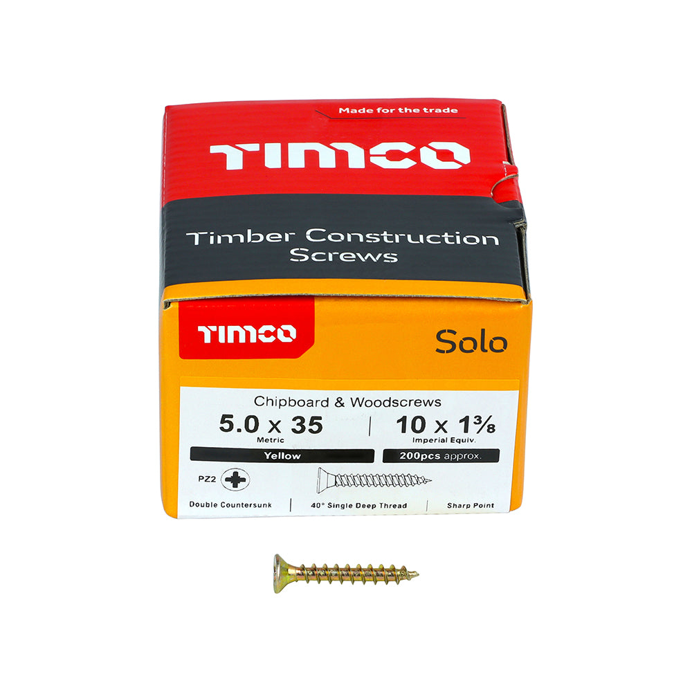 Solo Chipboard & Woodscrews - PZ - Double Countersunk - Yellow