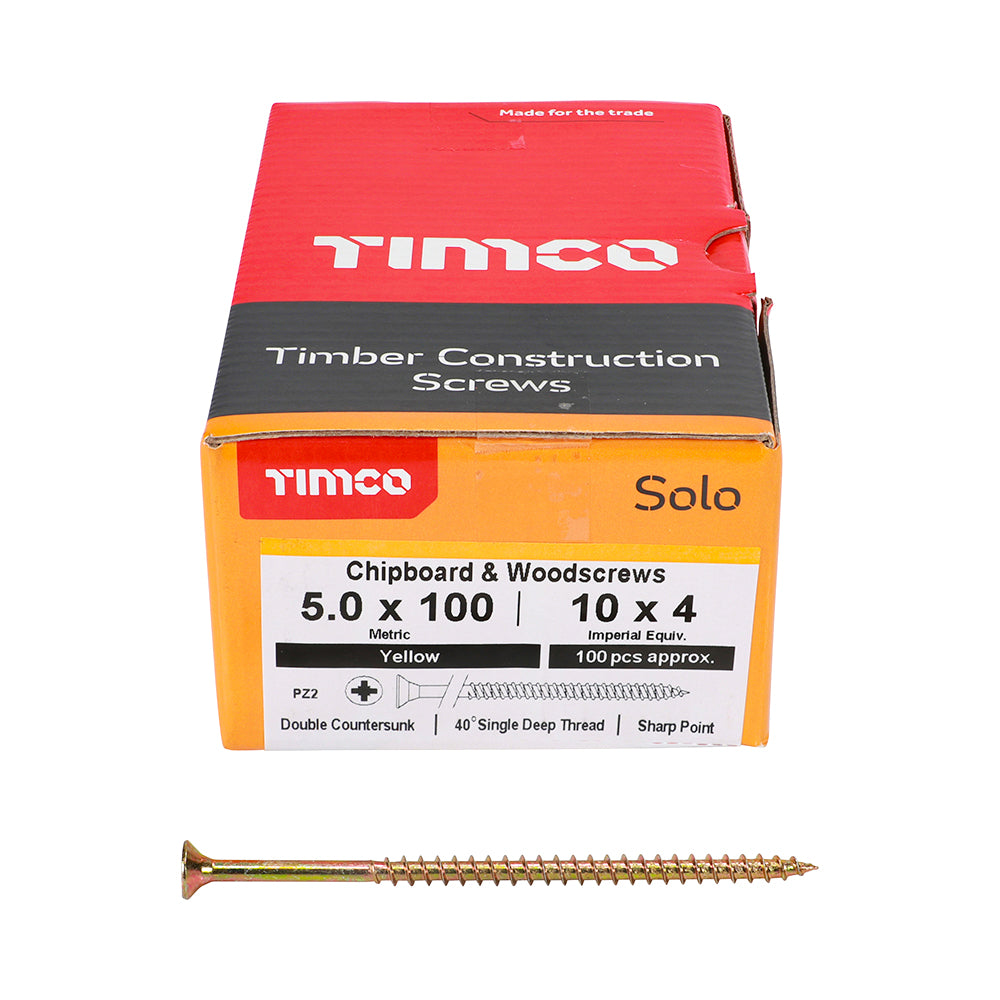 Solo Chipboard & Woodscrews - PZ - Double Countersunk - Yellow