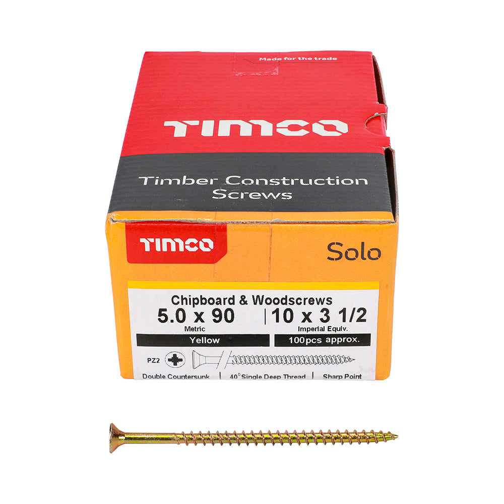Solo Chipboard & Woodscrews - PZ - Double Countersunk - Yellow