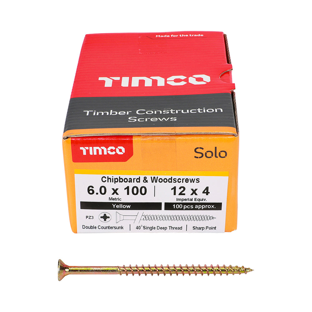 Solo Chipboard & Woodscrews - PZ - Double Countersunk - Yellow