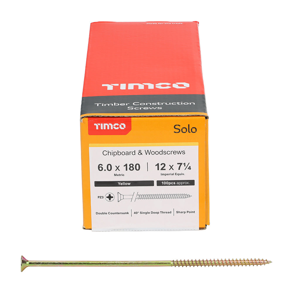 Solo Chipboard & Woodscrews - PZ - Double Countersunk - Yellow