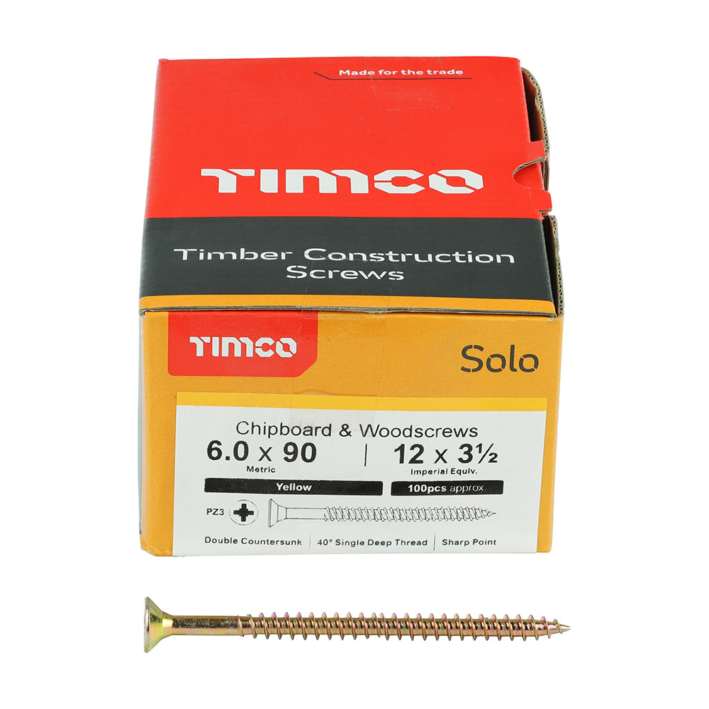Solo Chipboard & Woodscrews - PZ - Double Countersunk - Yellow