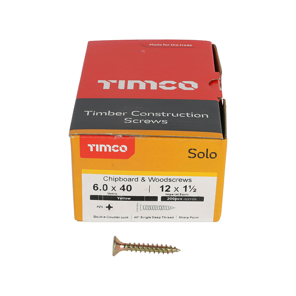 Solo Chipboard & Woodscrews - PZ - Double Countersunk - Yellow