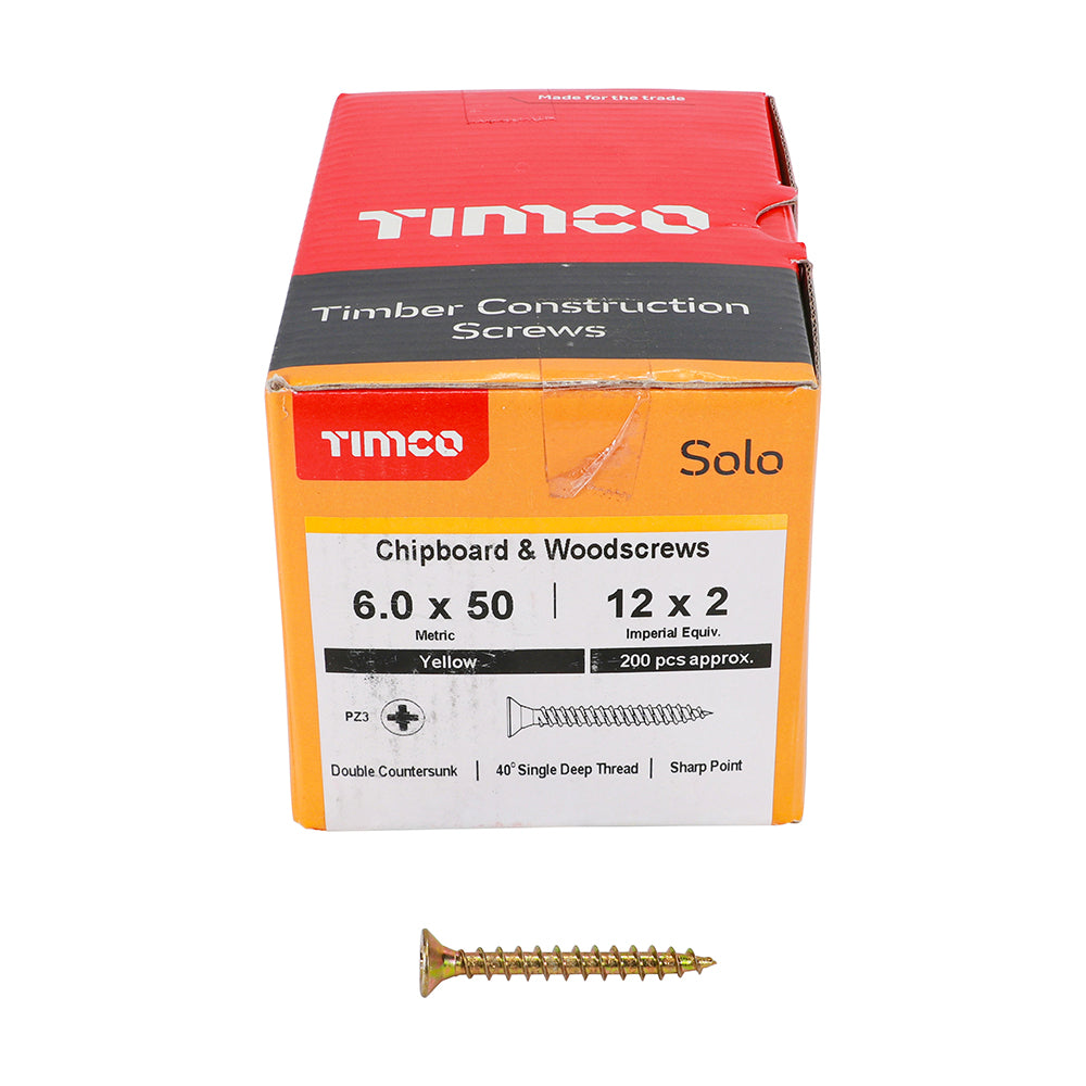 Solo Chipboard & Woodscrews - PZ - Double Countersunk - Yellow
