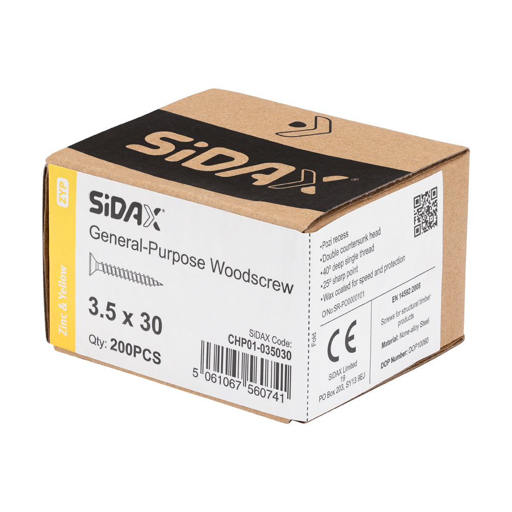 General-Purpose Woodscrews | PoziDrive | Double Countersunk | Zinc and Yellow