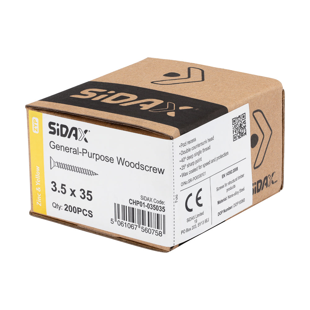 General-Purpose Woodscrews | PoziDrive | Double Countersunk | Zinc and Yellow