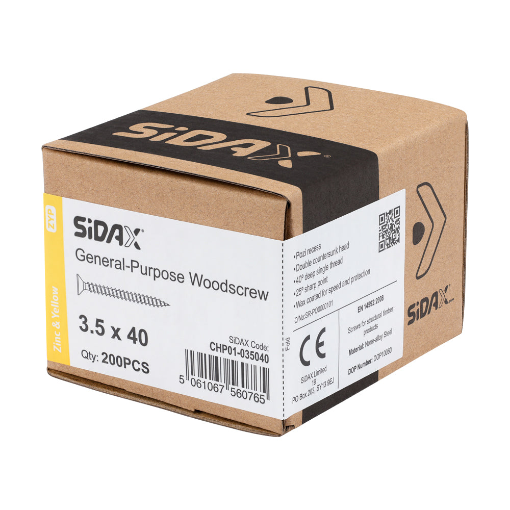 General-Purpose Woodscrews | PoziDrive | Double Countersunk | Zinc and Yellow