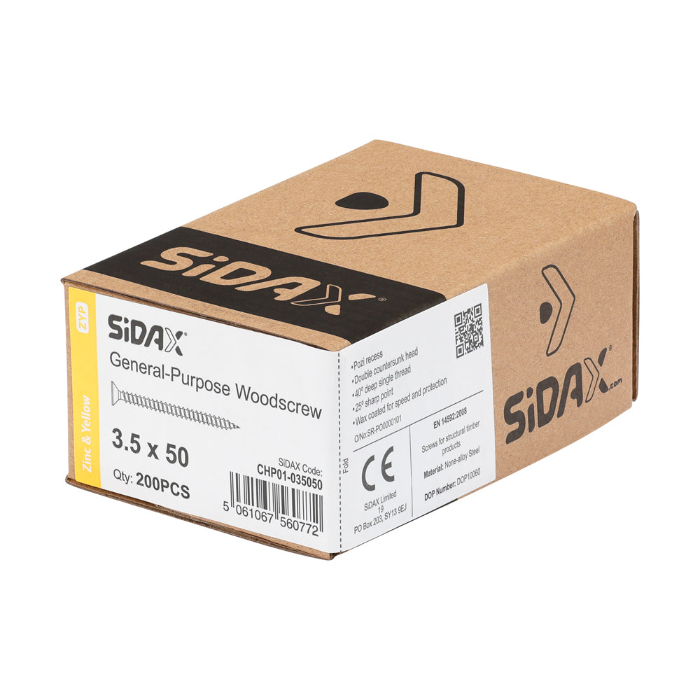 General-Purpose Woodscrews | PoziDrive | Double Countersunk | Zinc and Yellow