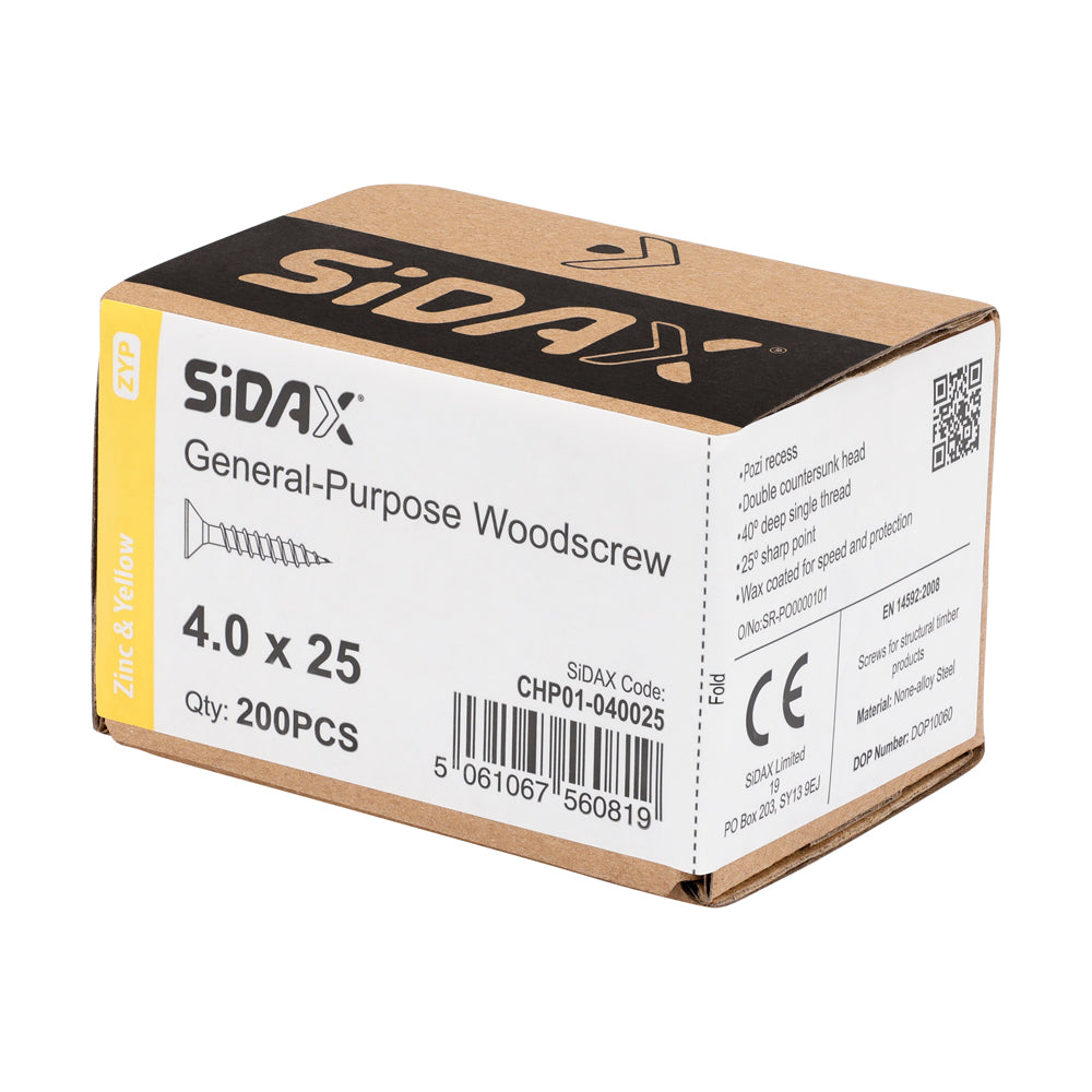General-Purpose Woodscrews | PoziDrive | Double Countersunk | Zinc and Yellow