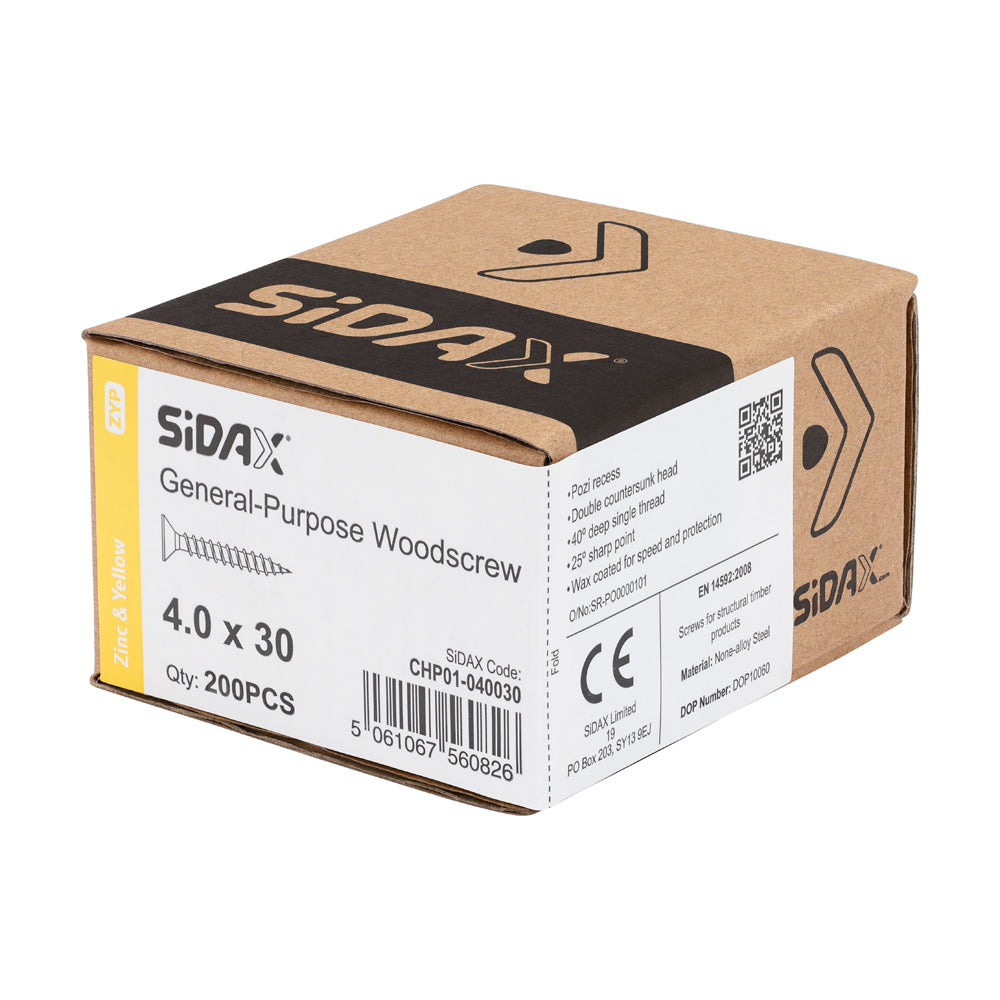General-Purpose Woodscrews | PoziDrive | Double Countersunk | Zinc and Yellow