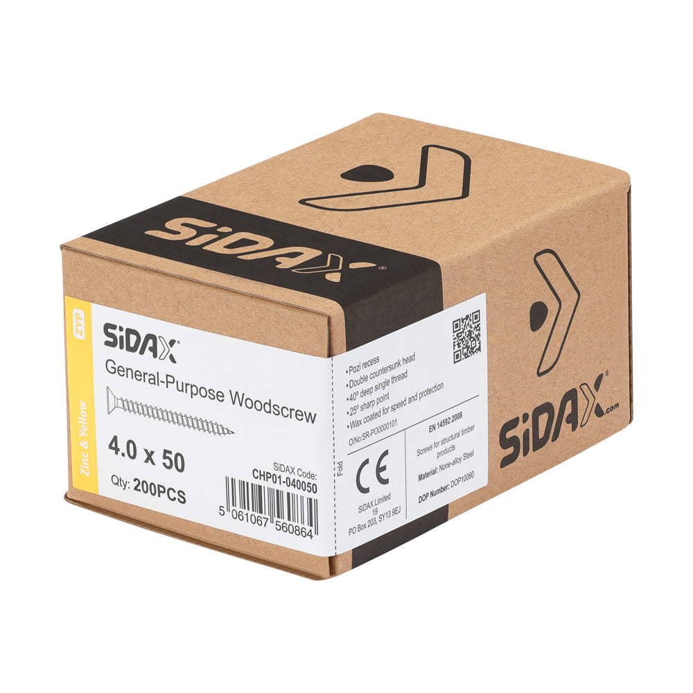 General-Purpose Woodscrews | PoziDrive | Double Countersunk | Zinc and Yellow