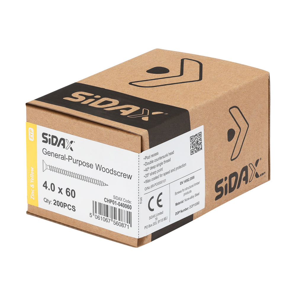 General-Purpose Woodscrews | PoziDrive | Double Countersunk | Zinc and Yellow