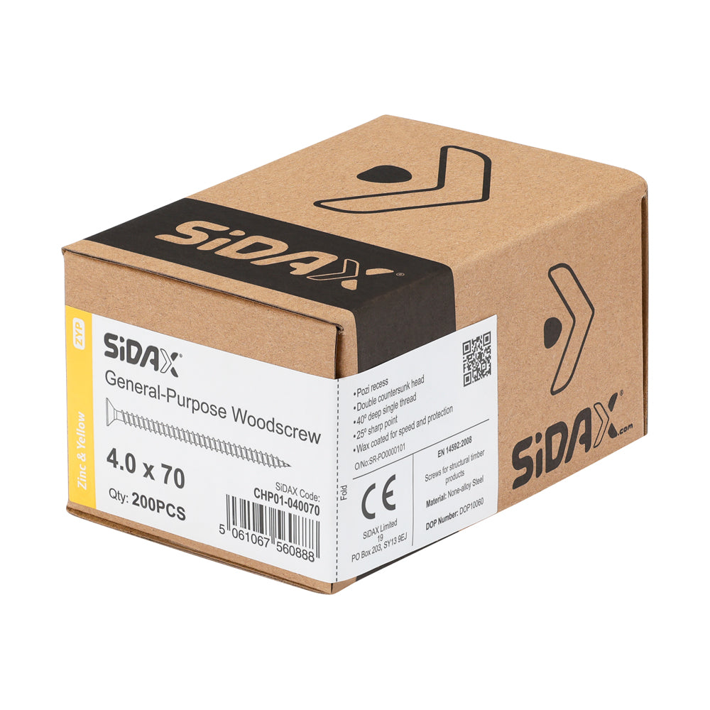 General-Purpose Woodscrews | PoziDrive | Double Countersunk | Zinc and Yellow