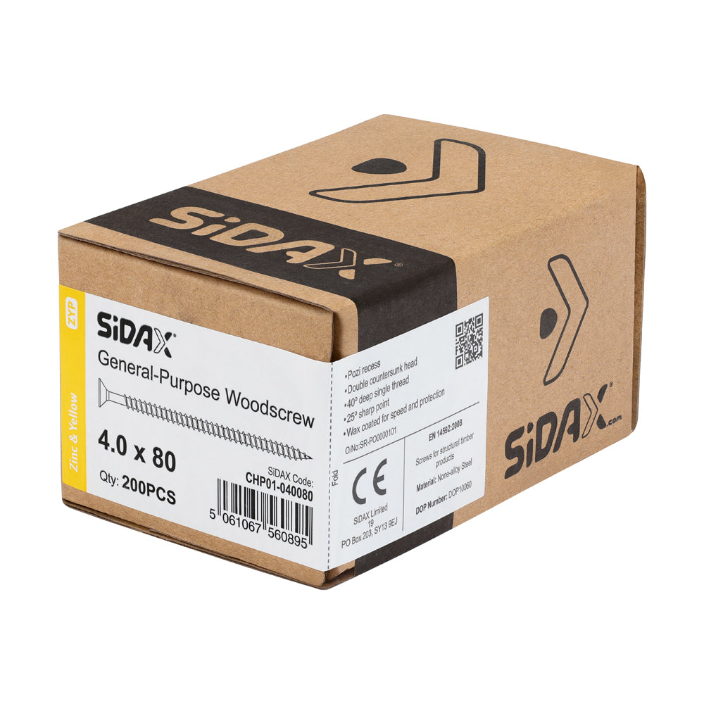 General-Purpose Woodscrews | PoziDrive | Double Countersunk | Zinc and Yellow