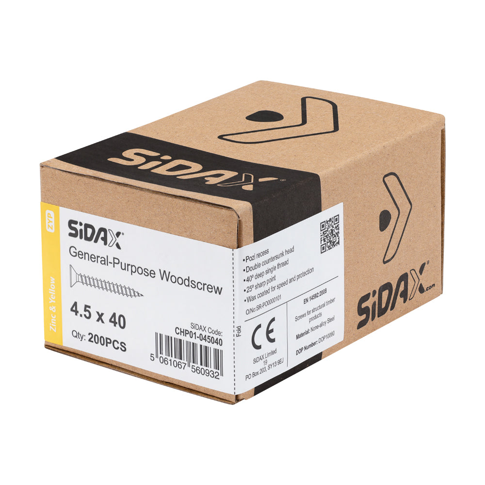General-Purpose Woodscrews | PoziDrive | Double Countersunk | Zinc and Yellow