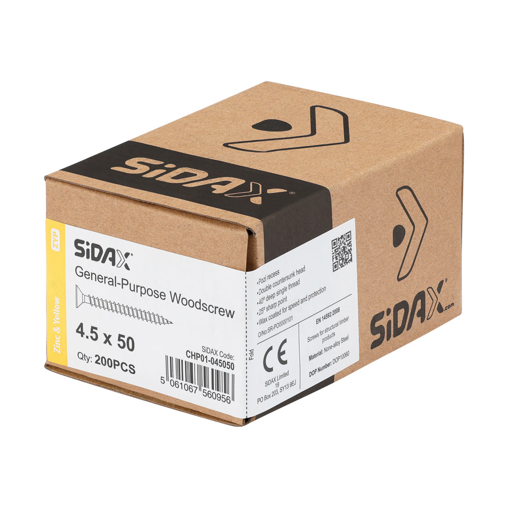 General-Purpose Woodscrews | PoziDrive | Double Countersunk | Zinc and Yellow