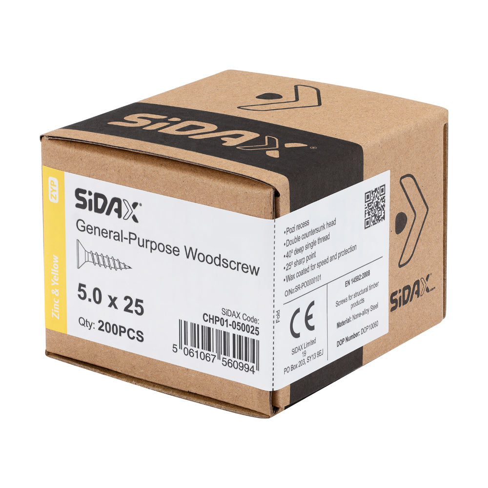 General-Purpose Woodscrews | PoziDrive | Double Countersunk | Zinc and Yellow