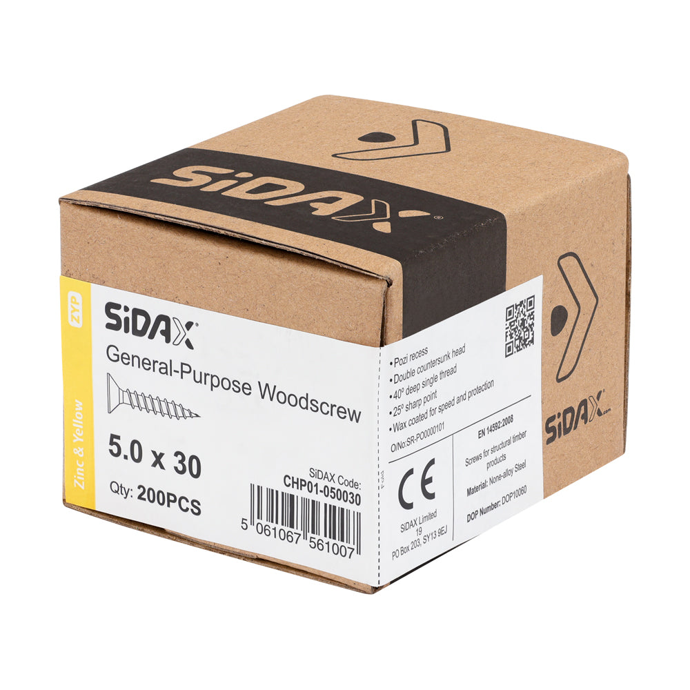 General-Purpose Woodscrews | PoziDrive | Double Countersunk | Zinc and Yellow