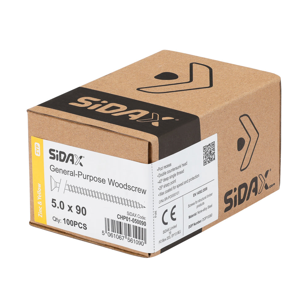 General-Purpose Woodscrews | PoziDrive | Double Countersunk | Zinc and Yellow