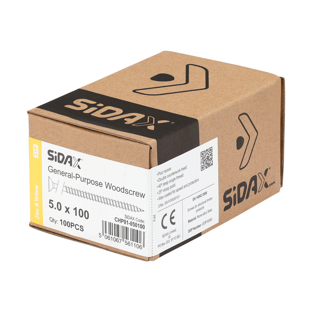 General-Purpose Woodscrews | PoziDrive | Double Countersunk | Zinc and Yellow