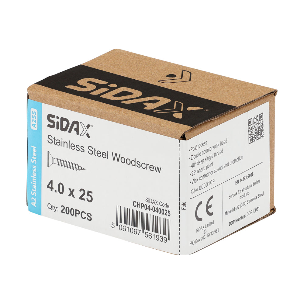Stainless Steel Woodscrews | PoziDrive | Double Countersunk | A2 Stainless Steel