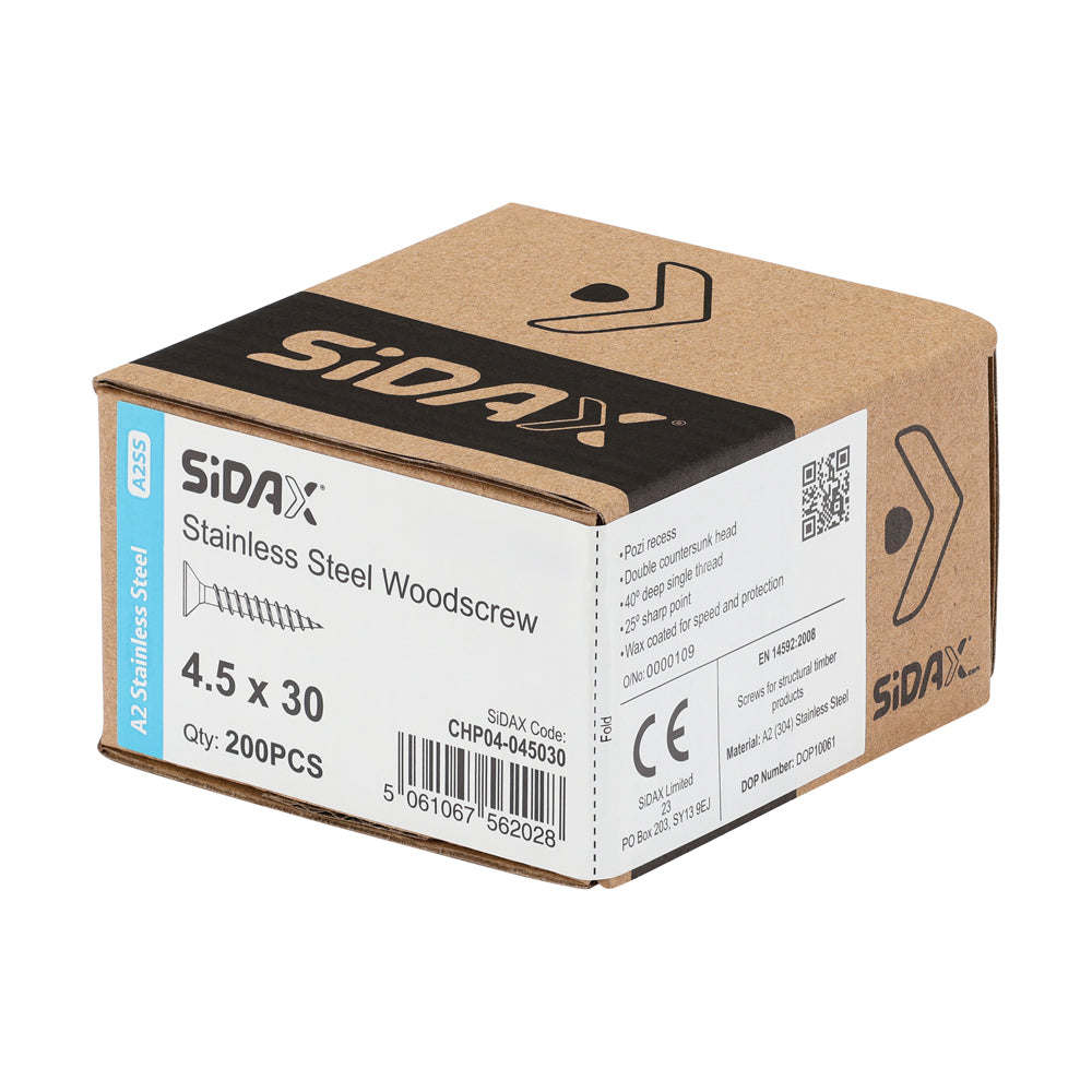 Stainless Steel Woodscrews | PoziDrive | Double Countersunk | A2 Stainless Steel