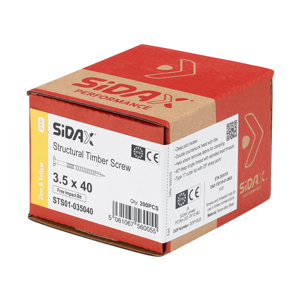 Structural Timber Screws | PoziDrive | Double Countersunk with Ribs | Zinc and Yellow - Free Impact Bit included