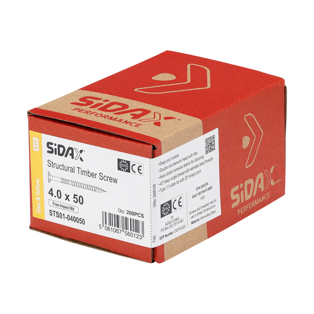 Structural Timber Screws | PoziDrive | Double Countersunk with Ribs | Zinc and Yellow - Free Impact Bit included